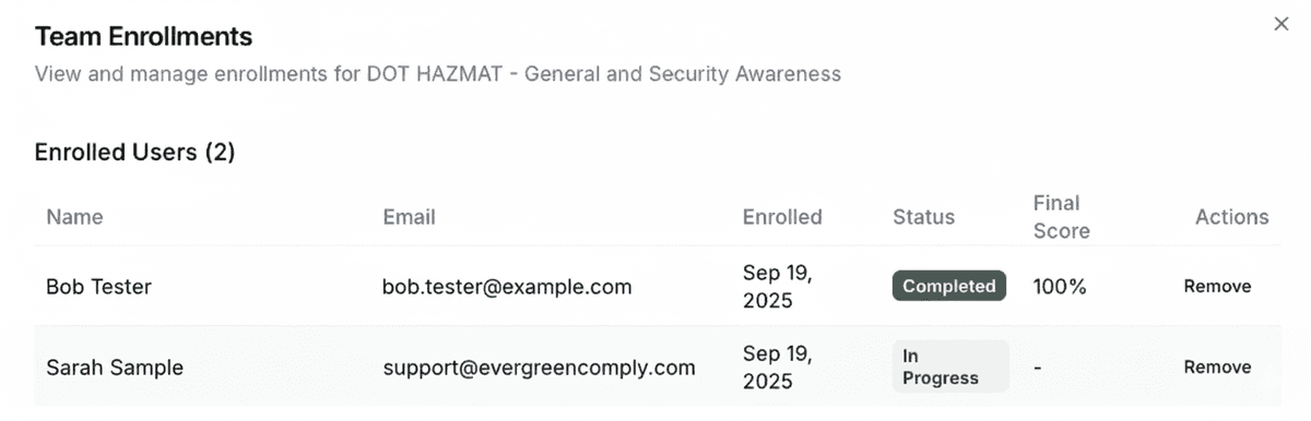 Team enrollments dashboard preview