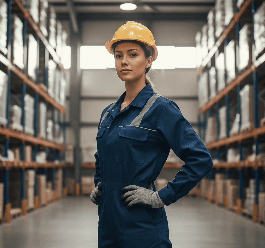 Coordinador de materiales peligrosos sonriendo mientras prepara envíos conformes