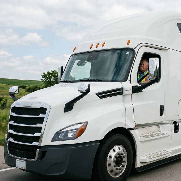 Commercial truck traveling safely on a rural highway